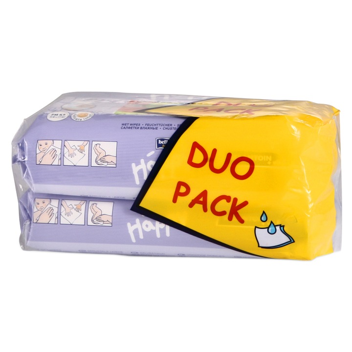 Servetele umede Happy cu lotiune Duo pack, 2 x 64 buc