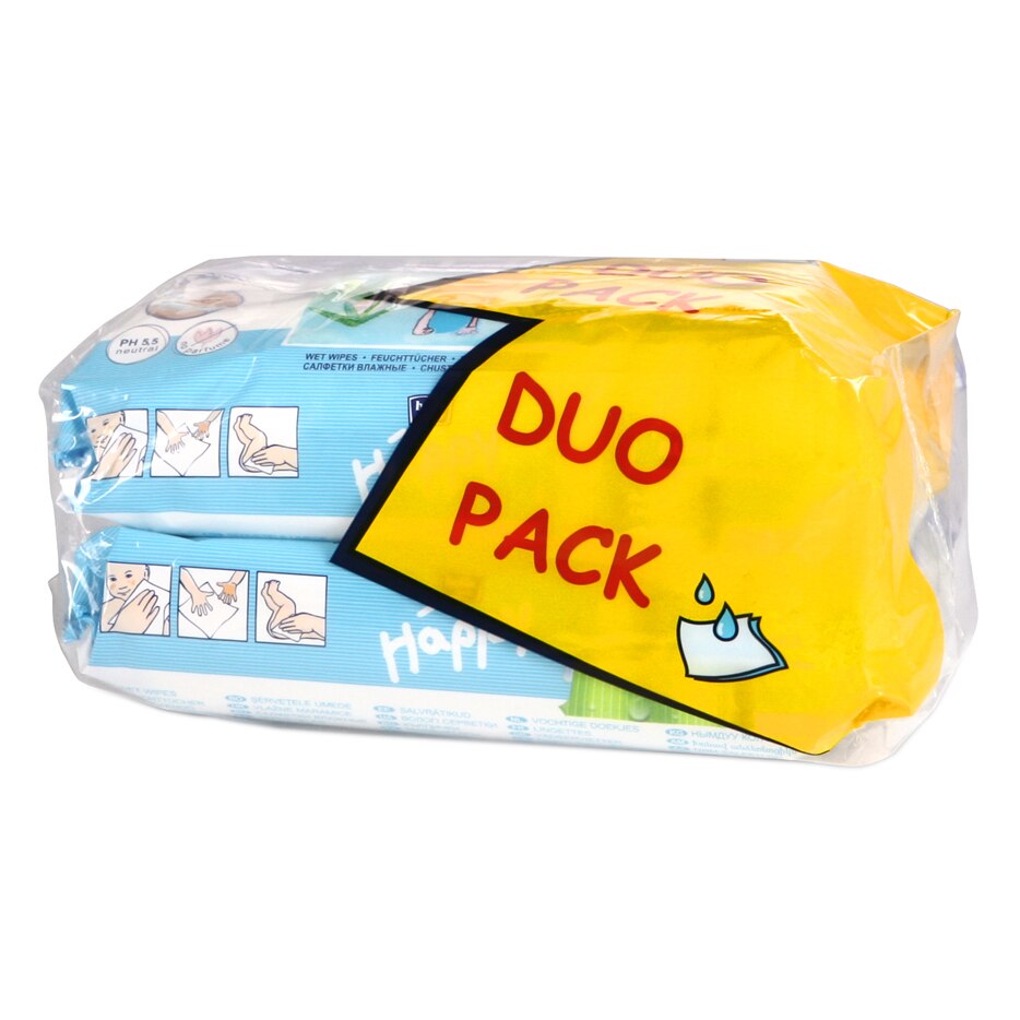 Servetele umede Happy Silk&Cotton Duo Pack, 2 x 64 buc