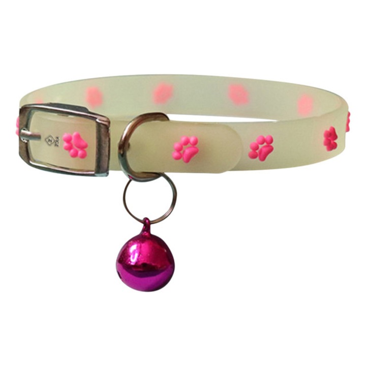 Нашийник за куче, Zola®, прозрачен-флуоресцентен, 27x1,1 см, силикон, розова шарка на лапата