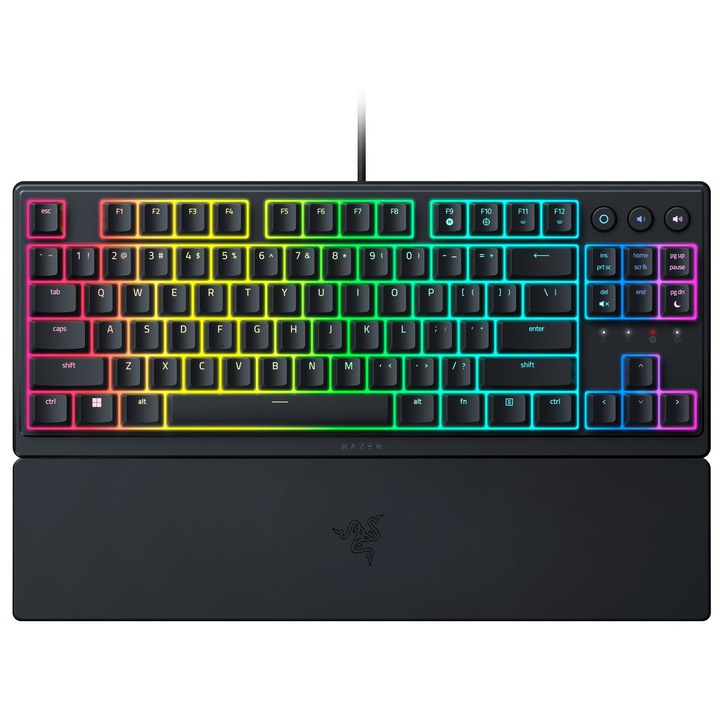 Клавиатура gaming механична Razer Ornata V3 Tenkeyless, Razer Mecha-Membrane Switches, Chroma RGB осветление, US оформление, ABS ключов материал с лазерно гравиране и UV покритие, черен