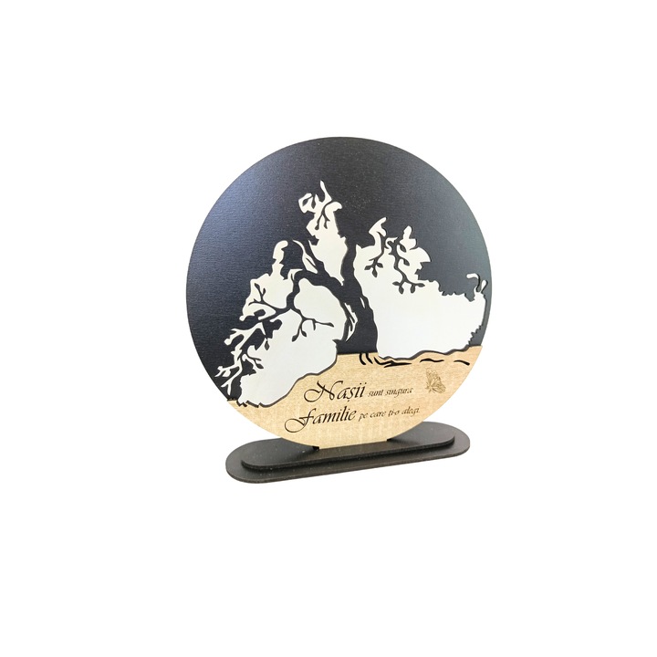 Decoratiuni blank inima copacul vietii, personalizata "Nasi", baza cu suport din lemn, maro, 20cm