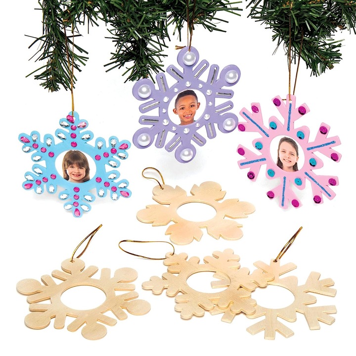 Kit creativ artizanat, Baker Ross, Fulgi de zapada, 8 bucati, lemn, 21 x 15 cm, 3+