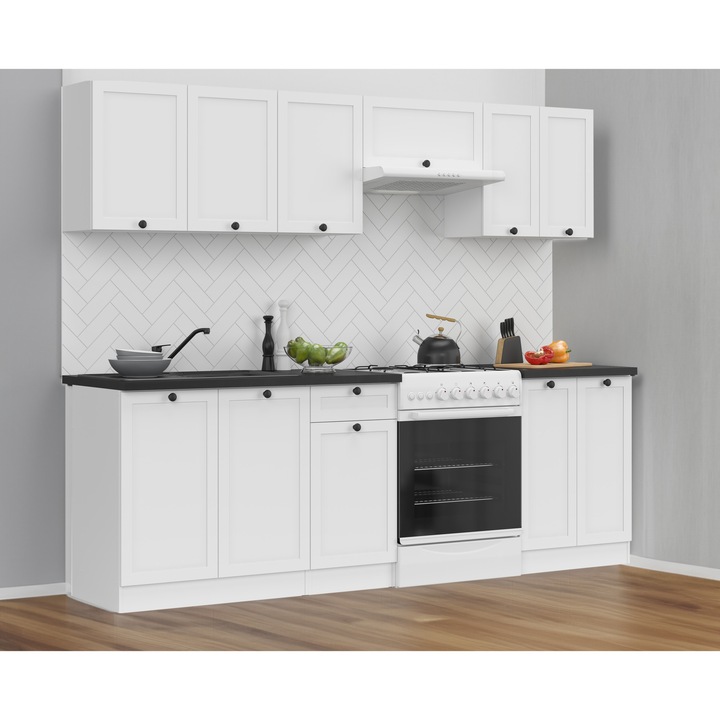 Set Mobila Bucatarie KringX Helga, 240x190x60 cm, culoare alb