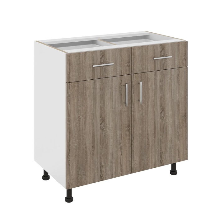 Corp Baza haaus Karo, 2 Sertare, 2 Usi, Stejar Sonoma Inchis/Alb, 80 x 50 x 80 cm