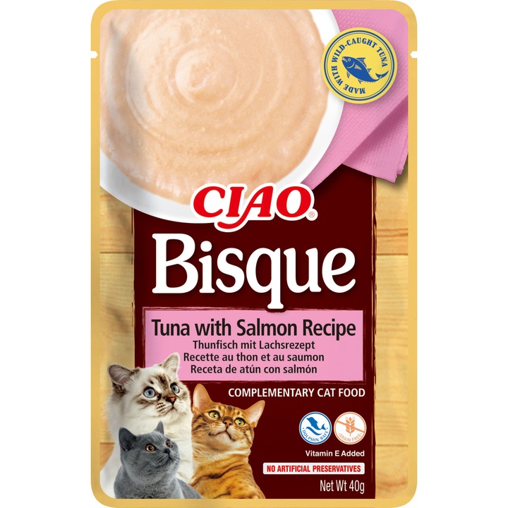 Hrana complementara pisici - Inaba Ciao Bisque – Reteta Ton cu Somon, 40g