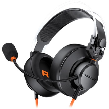 Casti gaming cu fir Cougar VM410 Tournament, drivere 53mm, noise cancelling, PC/Multimedia, Negru/Portocaliu