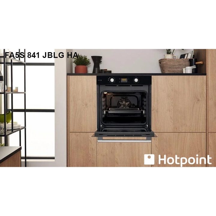 Cuptor Incorporabil electric Hotpoint Ariston FA5S 841 JBLG HA, 71 l, Clasa A+, Negru, Autocuratare pirolitica