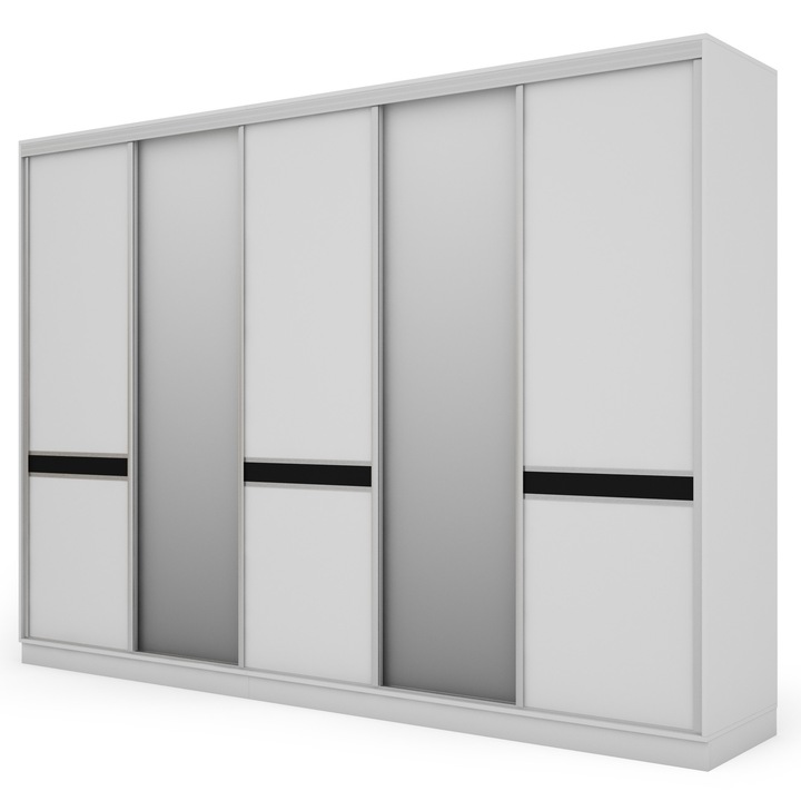 Dulap, Meblast, Premium lucrate manual, 340 cm x 244 cm, Sifonier, PAL 18 mm, HDF de 3 mm, PVC 0.8 mm, Cu oglinda - 2 buc, Alb