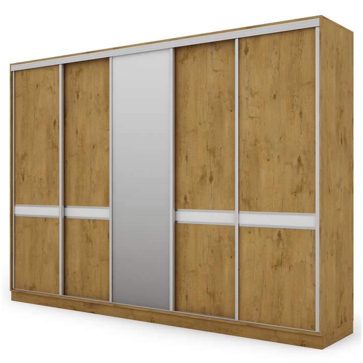 Dulap, Meblast, Premium lucrate manual, 340 cm x 244 cm, Sifonier, PAL 18 mm, HDF de 3 mm, PVC 0.8 mm, Cu oglinda - 1 buc, Stejar Lancelot, 367519