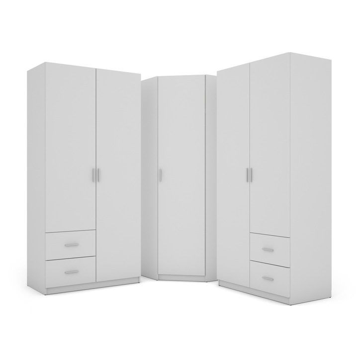 Dulap, Meblast, Premium lucrate manual, 189 cm x 214 cm x 55 cm, Sifonier, PAL 18 mm, HDF de 3 mm, PVC 0.8 mm, Numar de usi 5, Numar de sertare 4, Alb