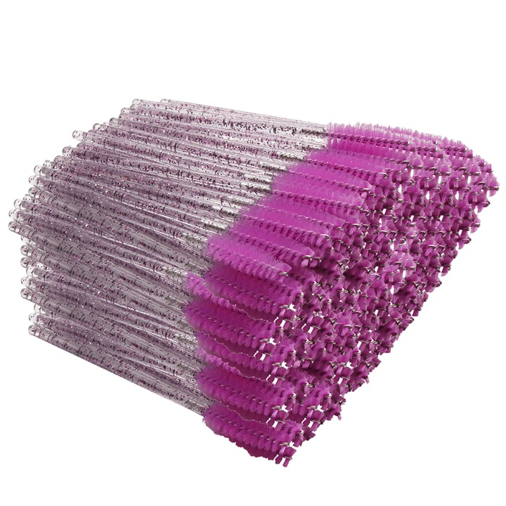 Pensula de gene din cristal, betisoare de rimel de unica folosinta, perii tip bobina pentru extensii de gene, accesorii pentru sprancene, fuchsia