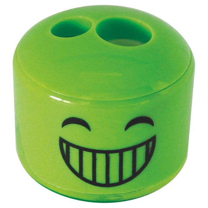 Ascutitoare dubla metalica cu container Stylex Smiley verde