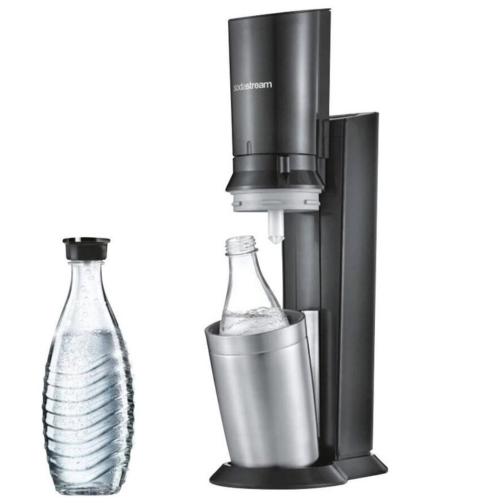 Машина за Газирана вода Sodastream Crystal 2.0, 1x стъклена гарафа и 1x CO2 патрон, Инокс-Черен