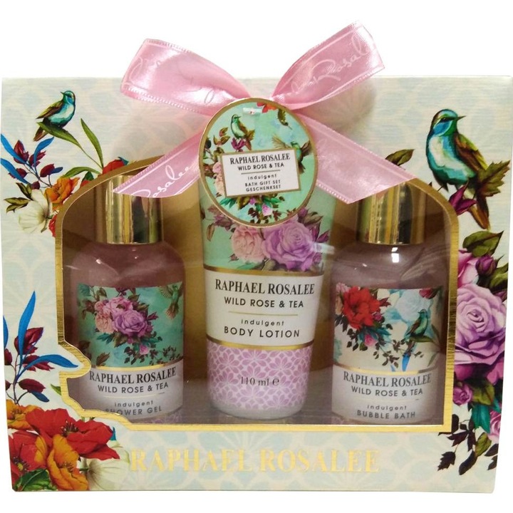 Set cadou Raphael Rosalee, Lotiune corp, Gel de dus, Spuma baie, 110 ml