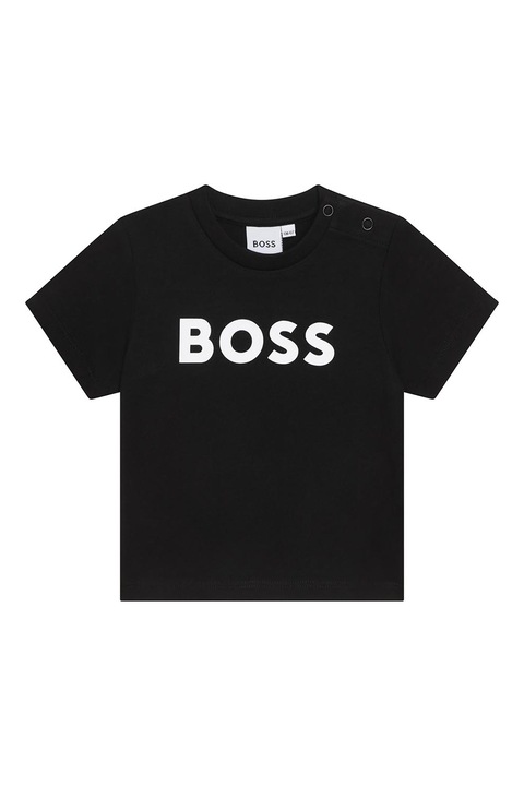 BOSS Kidswear, Tricou polo cu accente in dungi, Alb/Negru