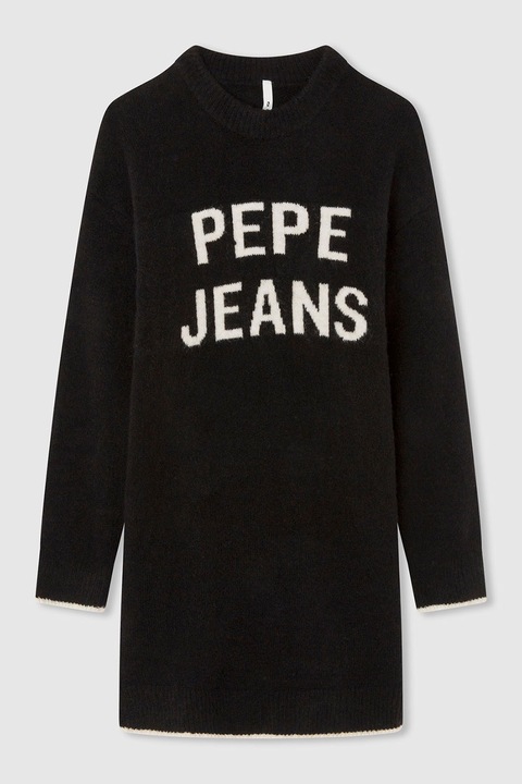 Pepe Jeans London, Рокля тип пуловер с лого, Черен
