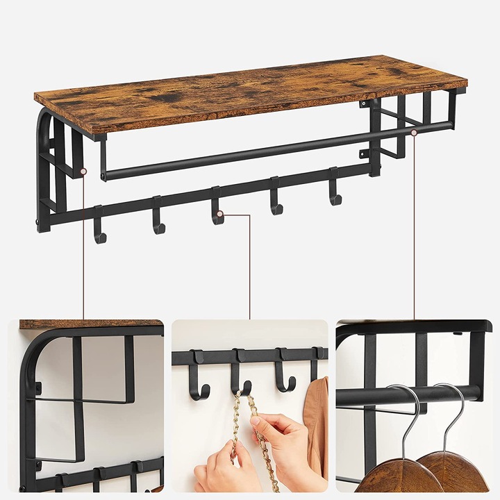 Raft de perete pentru haine, Songmics, Lemn, 80 cm