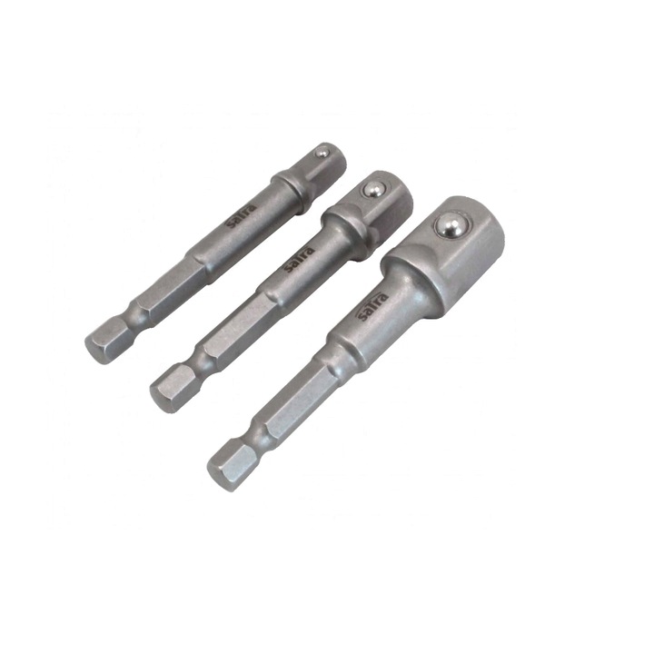 3 db adapter készlet hatszögletű szárral 1/4", 3/8", 1/2", Satra