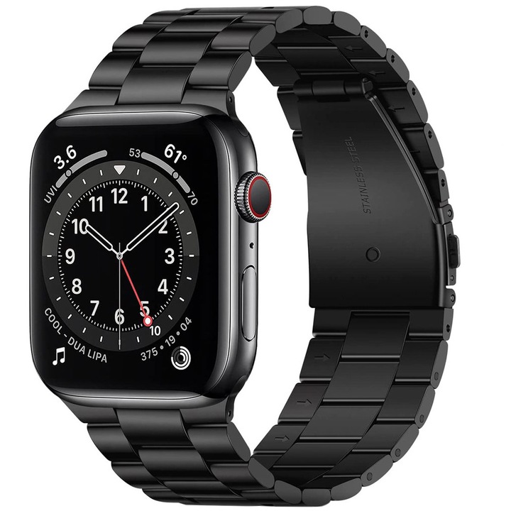 Curea smartwatch, Matcheasy, Inox, Compatibil cu Apple Watch 11 10 9 8 7 6 5 4 3 2 1, Display 42/44/45/46/49 mm Negru-Glossy