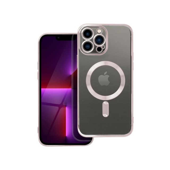 Husa Upzz Electro Mag Cover Compatibila Cu iPhone 13 Pro Max, Tehnologie Magsafe, Protectie La Camere, Rose Gold