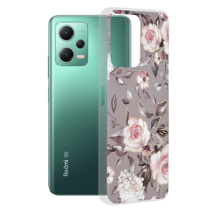 Калъф за Xiaomi Redmi Note 12 5G/Poco X5, Techsuit Marble Series, Bloom of Ruth Grey