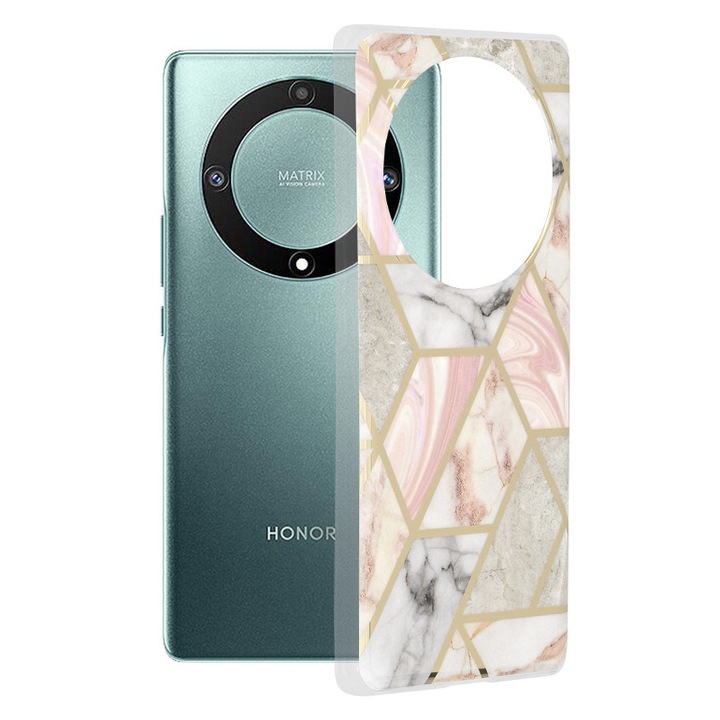 Мраморен защитен калъф за телефон, съвместим с Honor Magic5 Lite, Pink Hex - ES01863