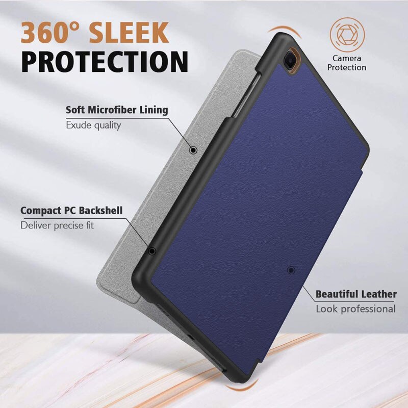 Husa Tableta AZIAO din piele PU pentru Samsung Galaxy Tab A 10.1 2019 T510, Protectie Completa 360, Interior Catifea, Functie de Stand, Display Protejat, Smart Cover, Colturi Anti-soc, Albastru