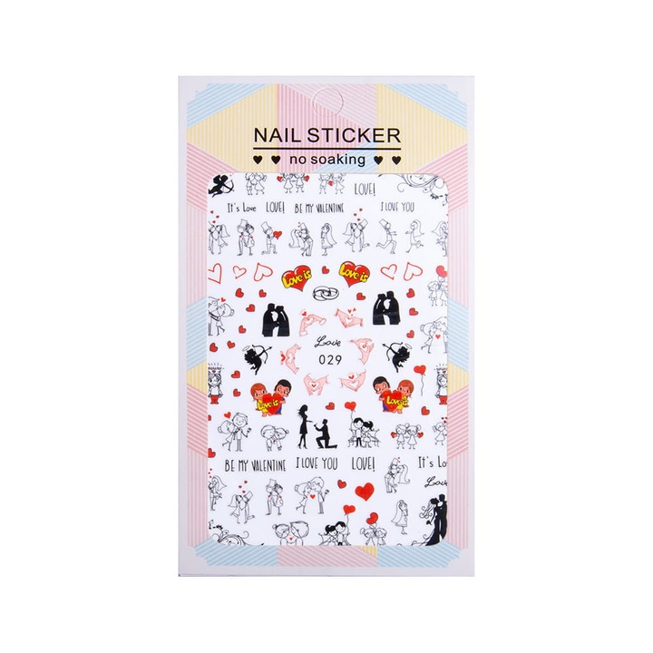 Dekoratív körömmatrica készlet, Allepaznokcie, Love 029, 10,5 x 7 cm, Többszínű