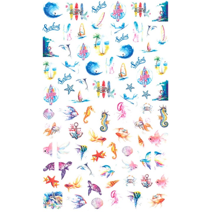 Set autocolante pentru unghii, Allepaznokcie, F649, animale marine, 12x7,5cm