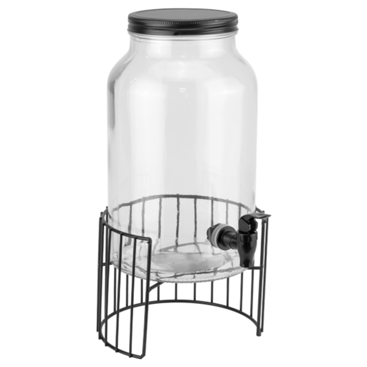 Dozator Bauturi din Sticla cu Robinet si Capac Argintiu - 5 L