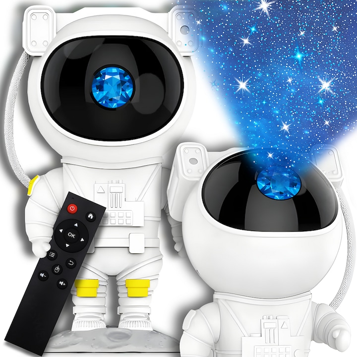 Proiector de stele Astronaut, Lampa de veghe pentru copii GALAXIA®, reglare 360, Alb