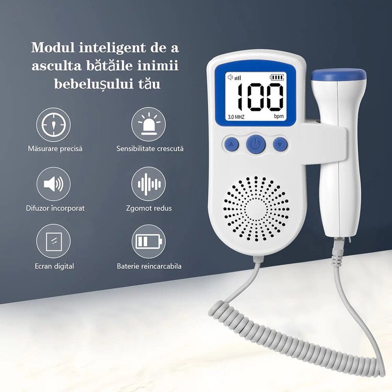 Monitor portabil de sarcina Doppler fetal, Jeswo, LED, Alb - eMAG.ro