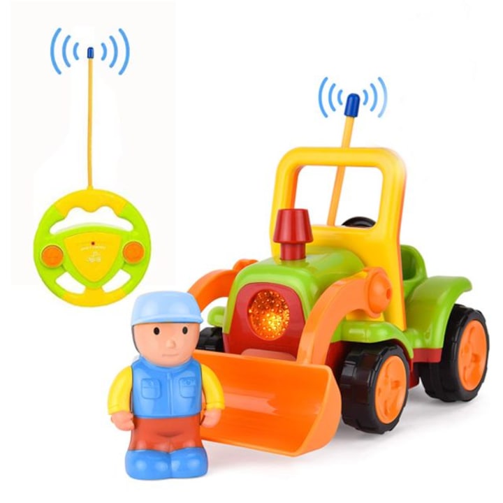 Jucarie Tractor cu telecomanda, Tin Asten, cu sunete si lumini, pentru baieti si fete de 3-7 ani, Multicolor