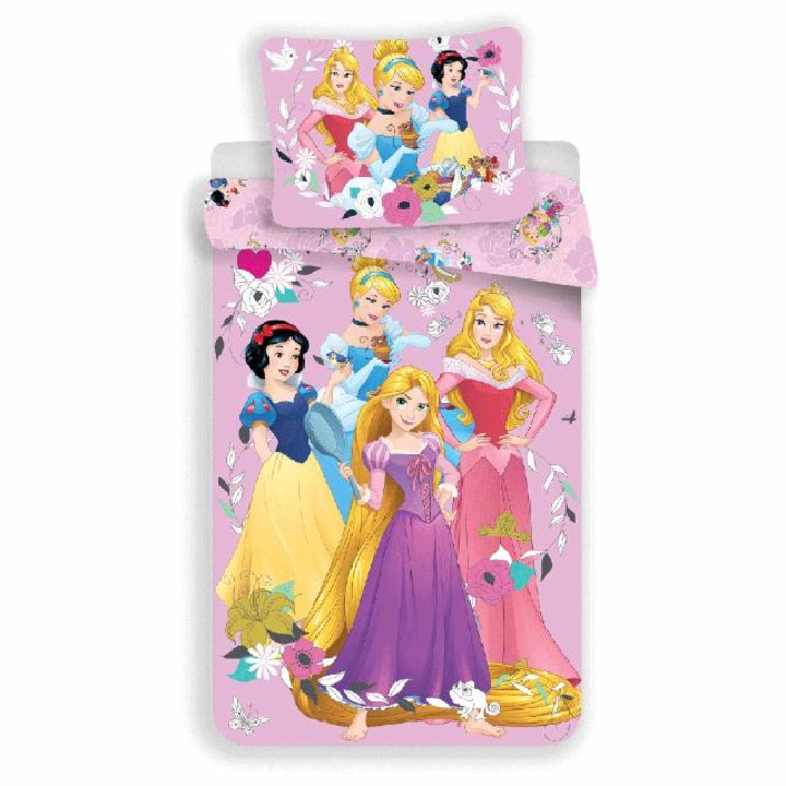 Set lenjerie de pat model printese Disney, Jerry Fabrics, Bumbac, 140x200 cm/ 70x90 cm, Multicolor