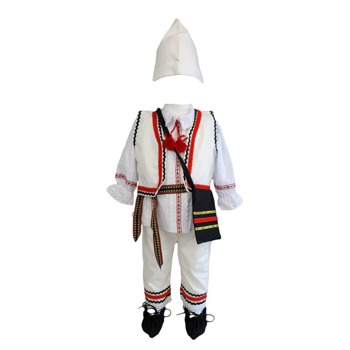 Costum botez traditional, model Lica, culoare rosu, varsta 6-9 luni