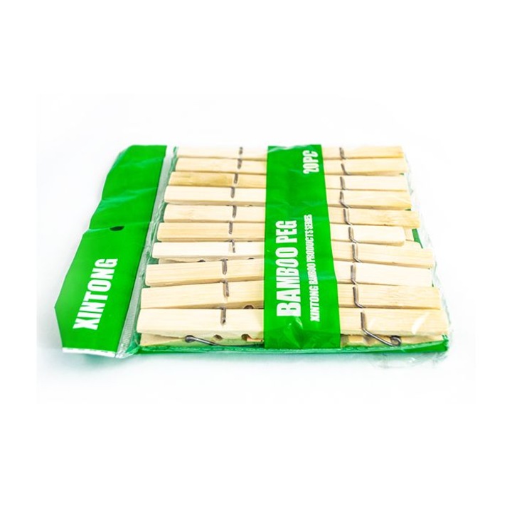 Carlige Clasice din Lemn de Bambus pentru Rufe, 20 Buc/Set, 6.1x1.1 cm, Culoare Natur