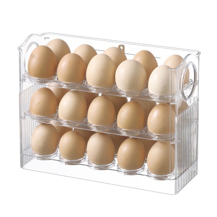 Suport organizator oua pentru frigider, awwaline, transparent, capacitate 30 oua, 26 x 10 x 20 cm
