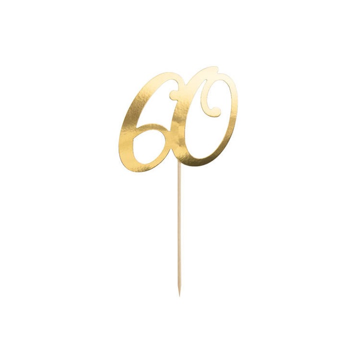 Топер за торта 60, PartyDeco, златен, 21см