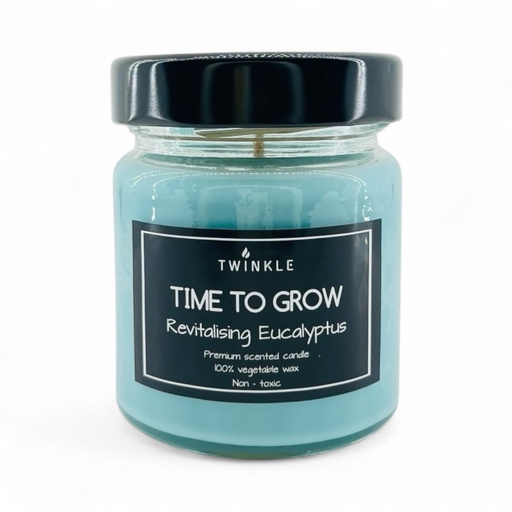 Lumanare parfumata TWINKLE cu aroma de Eucalipt, ceara soia non-toxica, fitil bumbac, 150 g net