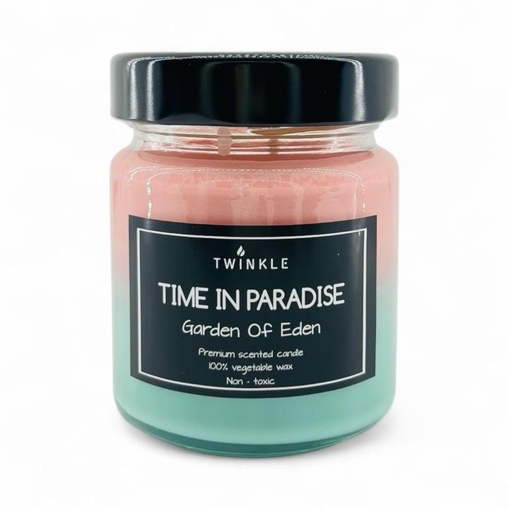 Lumanare parfumata TWINKLE cu aroma de Explozie de Flori, ceara soia non-toxica, fitil bumbac, 150 g net