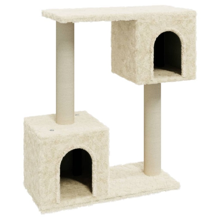 Ansamblu pisici cu stalpi din funie de sisal vidaXL, crem, 60 cm, Cu doua case, stalpi pentru zgariat si platforme