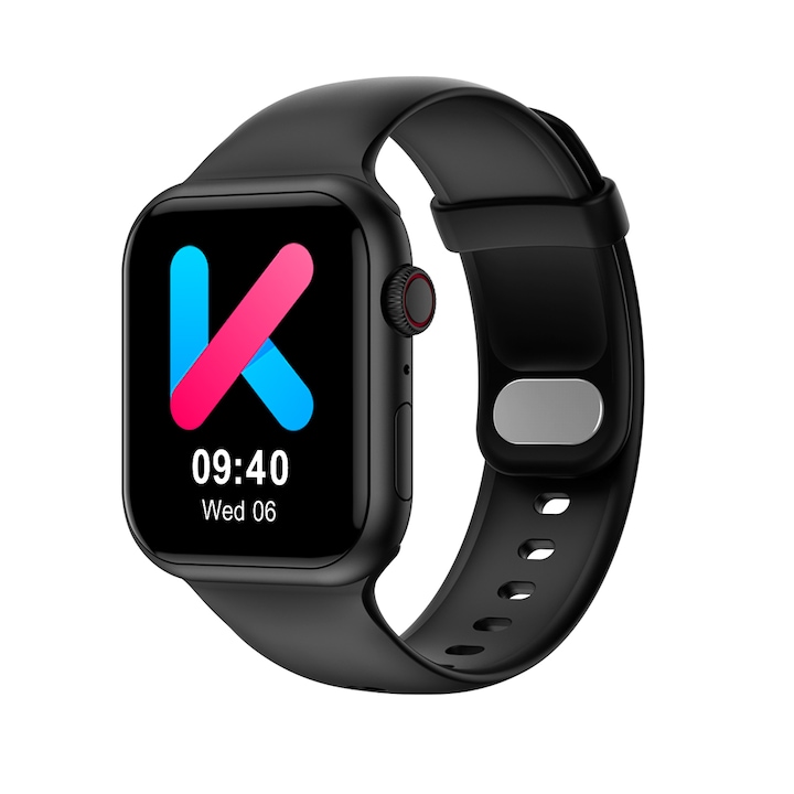 Ceas Smartwatch i4FIT®, ZW25 Sport, Ecran tactil de 1.52 inch, Initiere/Preluare Apel, Difuzor si Microfon incorporat, Ritm cardiac, Oxiometru, Temperatura, Redare audio, Negru