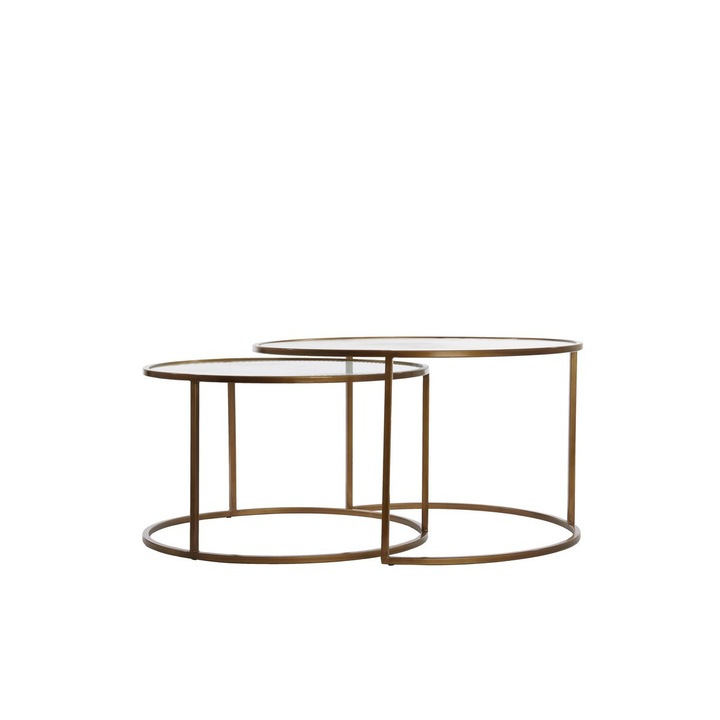 Set 2xmasuta de cafea, Light&Living, 65x39cm, 73x44cm, Sticla/Metal, Auriu/Transparent