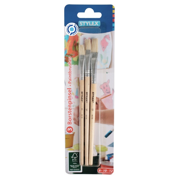 Set 3 pensule cu varf lat Stylex, marimi 8-10-12