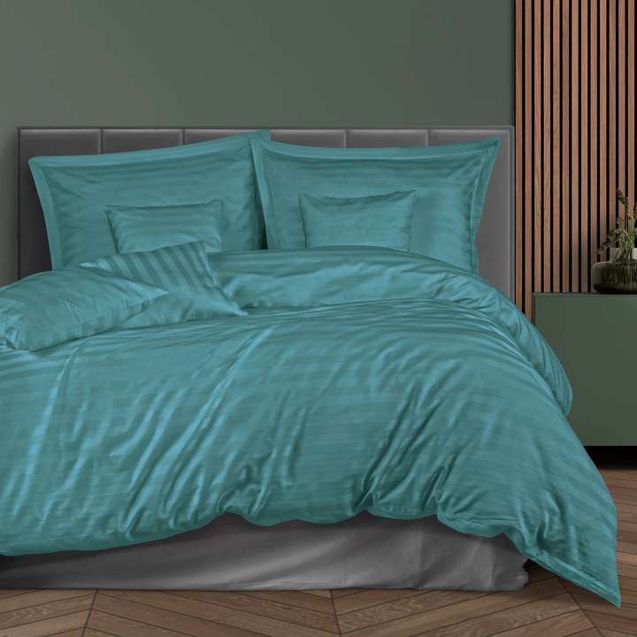 Ágynemű bambusz-pamut szatén stripe sea turquoise 160x200 Darymex egy színű türkizkék