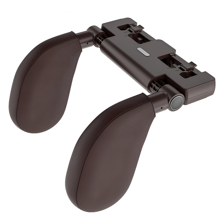 Suport Ergonomic Auto ZEQAS, Tetiera din Piele Ecologica cu Spuma de Memorie, Reglabila, Protectie pentru Gat, Cap si Coloana Cervicala, Cu Suport pentru Telefon sau Tableta si Carlig pentru Geanta, Ideala pentru Copii si Adulti, Maro Inchis