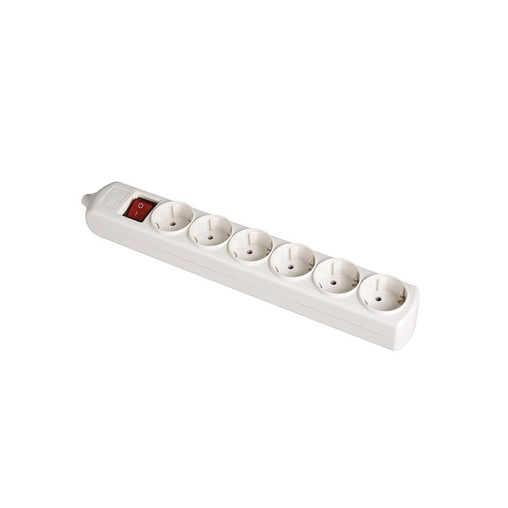 Разклонител, S8000, 6-ен, с ключ, Бял, Solera