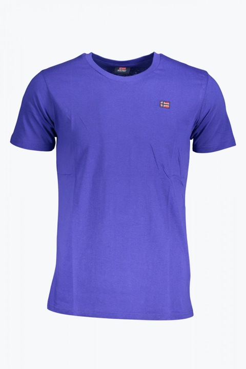 Мъжка тениска с деколте в основата на врата и лого, Тъмносин, Тъмносин