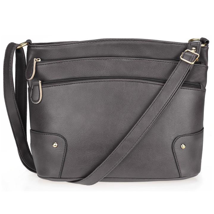 Geanta de umar dama, Adleys, Piele ecologica, 22x28x13 cm, Gri FB306