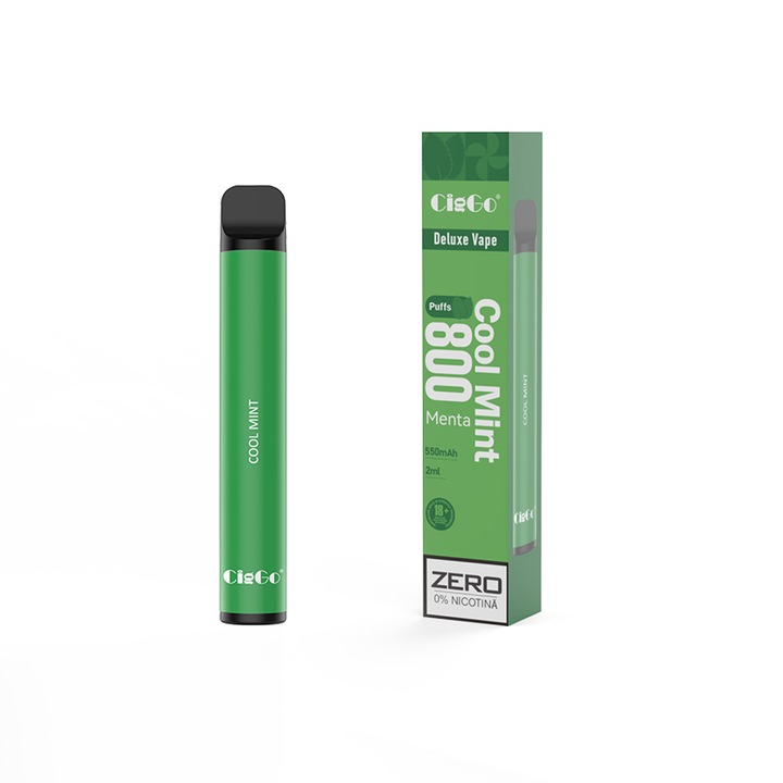Kit Tigara Electronica CIGGO J0200- 800 - Menta, Dispozitiv de unica folosinta, 2ml, 0% Nicotina, autonomie 800 pufuri